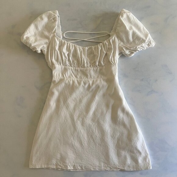 Dresses & Skirts - Louna Cotton Lace Up Milkmaid Style Cream Short Sleeve A-Line Mini Dress